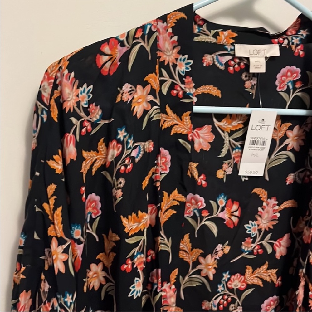 Loft floral long sleeve open front blouse - Picture 4 of 8